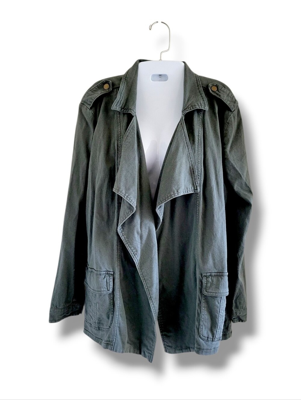Supplies | Cute Y2K Oversized Olive Drape Open Front Utility Jacket (SIZE S)